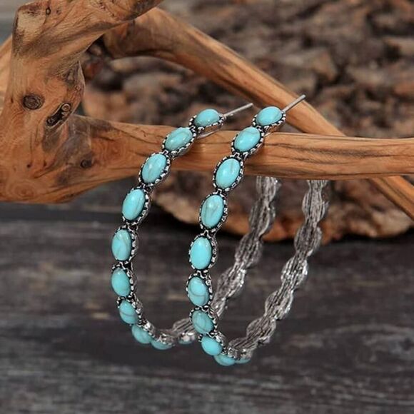 Boho Style Turquoise Resin Hoop Earrings for Women - Picture 6 of 6